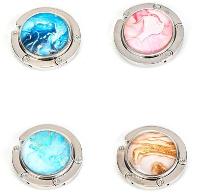 DEANKEJI Handtaschenhalter für Tisch, 4 Stück Faltbar Taschenhaken, 4,5 cm Gummisohle Tischhaken, 4 Stile Rund Taschenhalter Tisch, für Handtaschen, Regenschirme, Hängende Ornamente