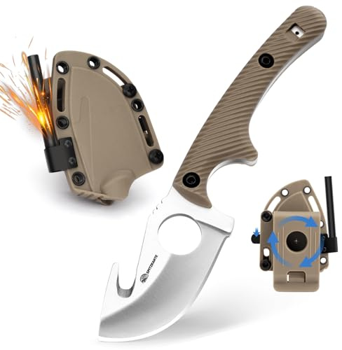 SPITZKANTE Neck Knife HO-YN, Kleines Messer Outdoor mit 360 Grad Verstellbarer Clip, 42a konform Halskette messer, Gut Hook, 6, 2cm Klingenlänge mit Integrierte Pfeife, Kugelkette