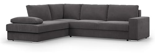 Mebligo - Ecksofa mit Schaffunktion und Betkasten 287 cm Breit VELANO, Eckcouch, L Shaped Sofa, Big Sofa, Komfort und Still, Wohnlandschaft L-Form, L Couch mit Schlaffunktion - Cord Couch Dunkelgrau