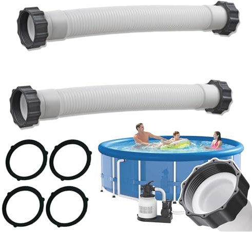 2 Pièces Tuyaux de Piscine, 4M PE Tuyau de Pompe de Piscine Connecteur, Réutilisable Tuyau de Rechange pour Piscine, UniverselTuyau Vidange Flexible pour Machine à Laver à PompePiscine (Blanc)