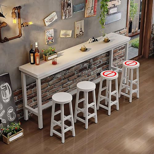 Rechteckiger Stehtisch Schmaler Beistelltisch Bartisch-und Stuhlset mit Fußhocker für Wohnzimmer Restaurant Café.(Wit,140x40x105cm)