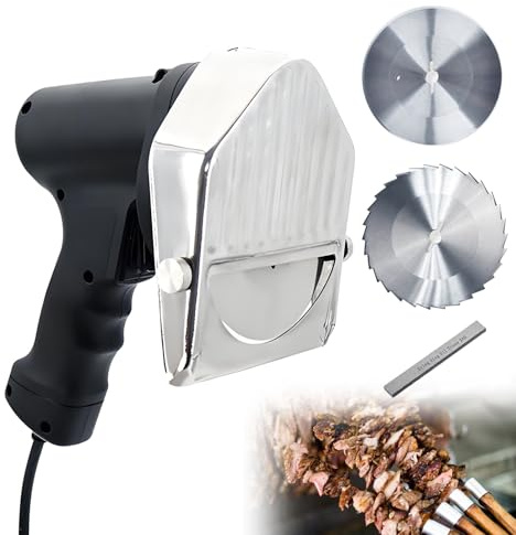 DNEPEI Cuchillo de Kebab de Acero Inoxidable de 80 W,Cortador de shawarma, Cuchillo eléctrico Profesional para Kebab y shawarma,con 2 Cuchillas,Grosor Ajustable de 0 a 8 mm,para Restaurante Wiretype