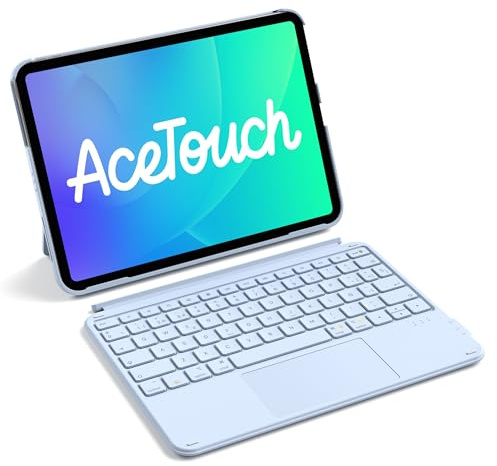 Inateck Funda con Teclado para iPad A16 2025, 10/11 Gen (10.9/11), Air 11 M4/M3/M2, Air 6/5/4, Pro 11 (1-4Gen), QWERTY Español Ñ, Bluetooth Magnético Desmontable con Trackpad, Azul AceTouch