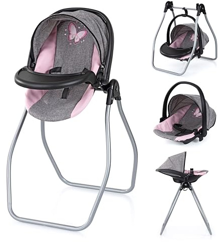 Bayer Design Accessoires pour poupons Ensemble 4 en 1 Chaise Haute | porte-poupée, lit et balançoire pour poupées - pour des jeux de rôle variés, 3 ans et plus