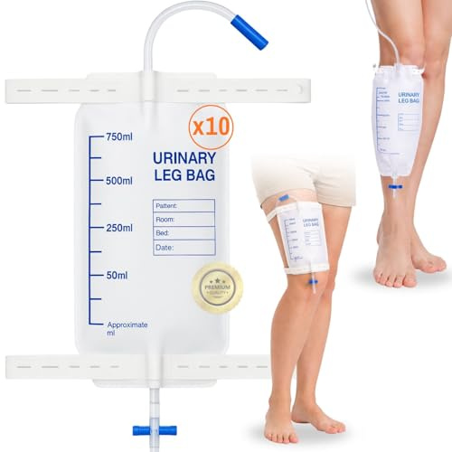 OrtoPrime Sacche urinarie da gamba Pack da 10 750 ml - Sacche per urina con valvola a T antigoccia - Sacca urinaria da gamba per catetere - Sacche urina - Sacchetti urina