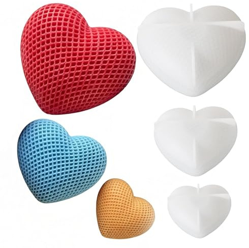 3Pcs Moldes Silicona Corazón 3D para Velas, moldes de fundición con forma de corazón para velas, Forma de Resina Epoxi, Jabón, Yeso y Cera, Kit DIY Manualidades Creativas, Decoración Romántica
