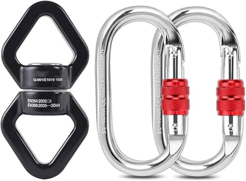 Aerial Silks Swing Swivel Accessories - Yoga Swing 360° Micro Swivel Swivel - Suitable for Hammock, Aerial Yoga, Aerial Silks,Rotational Device with Carabiner Set, Indoor and Outdoor Rock Climbing