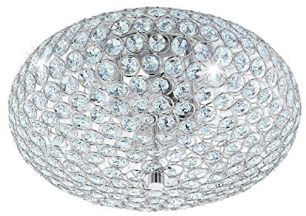 EGLO Deckenlampe Clemente, 2 flammige Deckenleuchte Modern, Elegant, Wohnzimmerlampe aus Stahl und Kristall in Chrom, Klar, Küchenlampe, Flurlampe Decke mit E27 Fassung