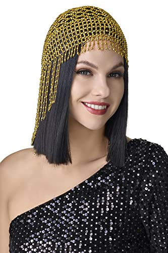BABEYOND 1920-tals klaff keps vintage stil rytande 20-tal pärlklaff huvudbonad exotisk Cleopatra huvudbonader egyptisk Cleopatra magdans huvudbonader