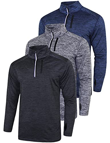 Liberty Imports 3-Pack Men’s Quarter-Zip Pullover – Lightweight Long Sleeve Athletic Jackets, Performance Workout Golf Running Shirts (Set 1, X-Large)