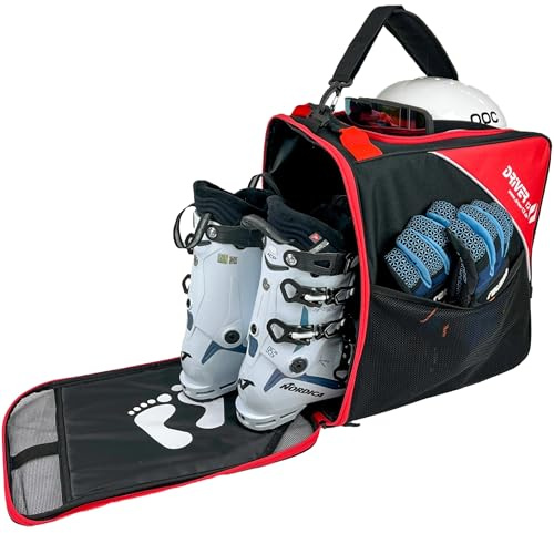 Driver13 Sac pour Chaussures/Chaussures de Ski avec Compartiment Casque (bootbag) pour Chaussures de Ski et Boots de Snowboard (Noir/Rouge)