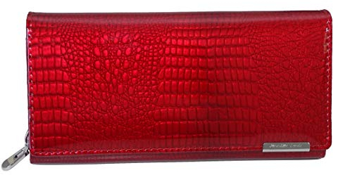 XXL Damenbörse von Jennifer Jones - sehr feine Lack Leder Börse Damengeldbörse Portemonnaie Geldbörse (Rot Kroko Style) - präsentiert von ZMOKA®