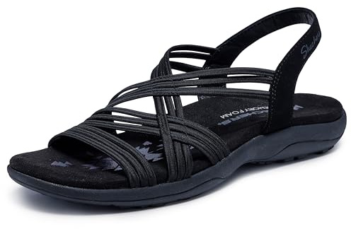 Skechers Women's Reggae Slim Simply Stretch Sandal, Black, 6 Wide