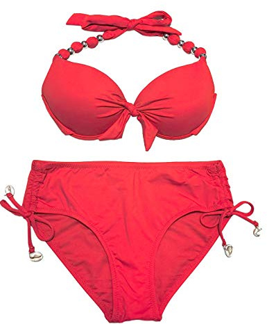 EONAR Deux Pièces Bikini Set Push Up Haut de Maillot de Bain pour Femme avec Armatures Bas de Maillot de Bain Taille Haute (M,Red)
