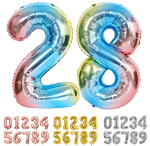 Ponmoo Foil Balloon Number 28/82 Gradient Blue, Giant Numbers 0 1 2 3 4 5 6 7 8 9 10-19 20-29 30-39 40-49 50-60-70-80-90-100, Large Balloons for Wedding Anniversary Birthday Party Decoration