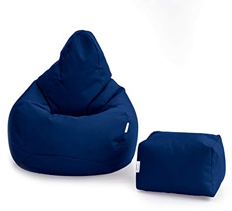 Loft 25 Bean Bag Gamer Chair | Outdoor Indoor Living Room BeanBag Seat | Water Resistant | Ergonomic Design for Body Support | Durable & Comfortable (Bean Bag + Footstool, Navy Blue)