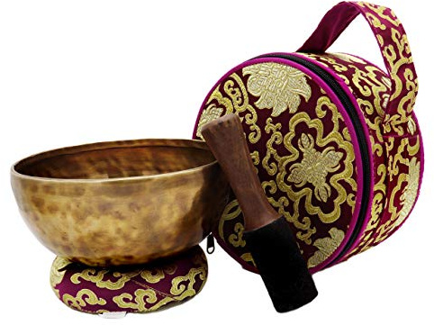 KHUSI Tibetan Singing Bowl, 8 Inch Hand Hammered Meditation Sound Bowl Set with Mallet, Cushion & Carry Case, Chakra Healing Gift for Yoga & Mindfulness