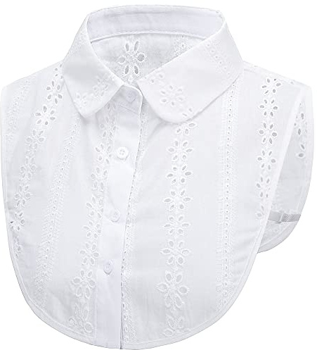 LoudSung Finto collare staccabile mezza camicia camicetta colletto finto pizzo floreale elegante per donne ragazze, Risvolto bianco, 52