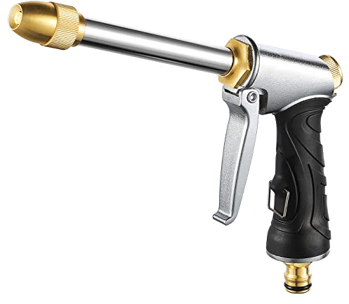 Fippy Pistola da Giardino in Metallo, Pistola a Spruzzo d'Acqua da Giardino ad Alta Pressione, per Lavaggio Auto, Irrigazione di Piante, Doccia per Animali Domestici-Lungo