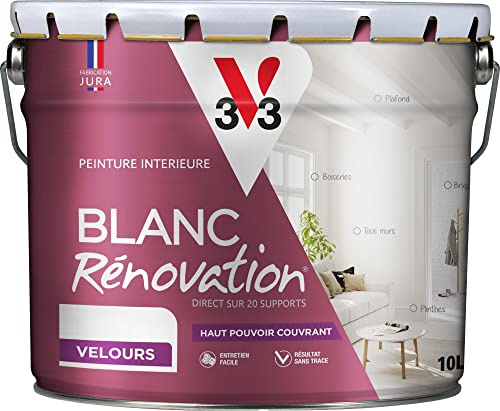 V33 Peinture blanche mur et plafond veloutée - multi-supports - monocouche - BLANC RENOVATION®, 10L
