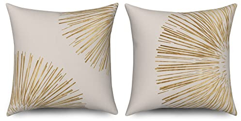 ASDCXZ Boho örngott 50 x 50 cm set om 2, modern boho-stil guld linje beige soffa örngott prydnadskudde örngott tvättbar polyester lin textil utomhus stoppning örngott