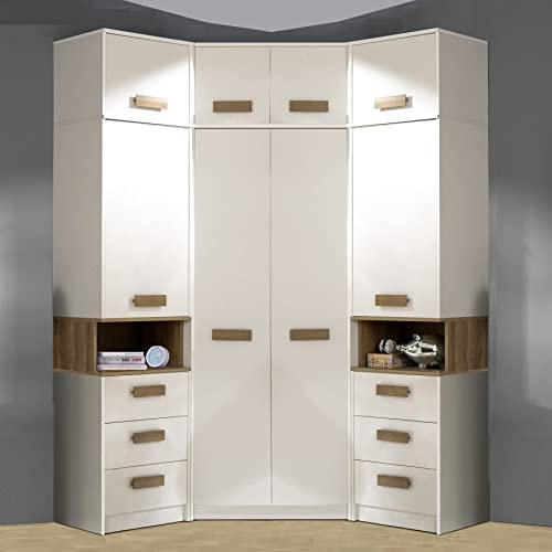Design Möbel Kleiderschrank Gustavo Eckschrank Begehbarer Schrank Holz für Kinderzimmer Schlafzimmer Mit Regalen und Schubladen