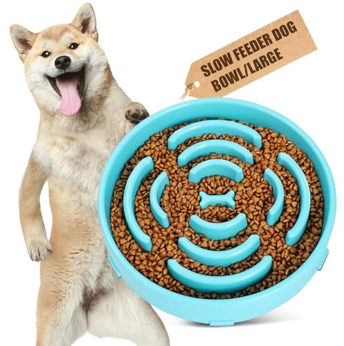 WHIPPY Large Slow Feeder Dog Bowls for Large Medium Dogs Anti-Chocking Slow Feeding Maze Dog Food Bowl Slow Eating Interactive Bloat Stop Puzzle Bowl,Sky Blue
