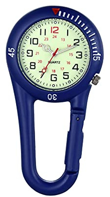 Ibohevo Clip on Watch Carabiner: Blue Glow in The Dark Fob Watch Men Women Waterproof Pocket Watch Novelty Watches for Doctors Nurses Outdoor Activities