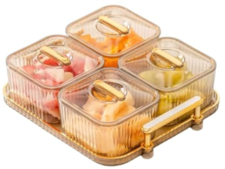 Pinafresa Multifunctional Snack Tray for Fruits,Nuts,Compartment Platter,Divided Serving Bowl with Lid 21.5x18.5x9cm for Candies C