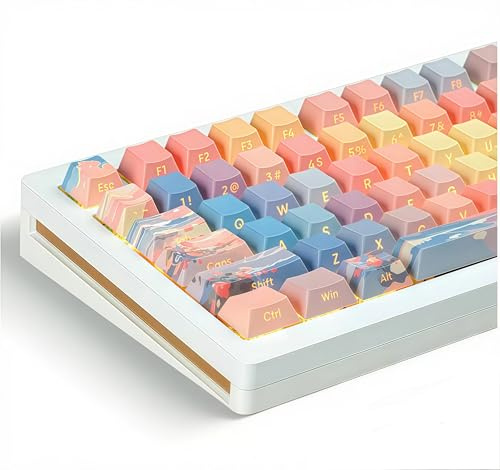 dagaladoo PBT keycaps 60 75 Percent,Shine Through Custom Key Cap,Double Shot Keyboard caps,130key Cherry Profile dye-sub Key caps for Machine Keyboard(Blue/Orange/Pink,only keycaps)