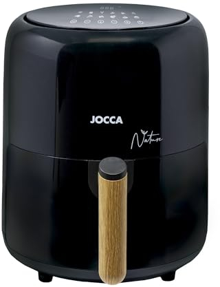 JOCCA - Freidora de Aire Caliente 3,8L Linea Nature Negra| Freidora Sin Aceite| Air Fryer 3,8 Litros| Temporizador| Temperatura Ajustable| Cocina Sana| 1450W| Pantalla LED Tactil| Ahorro Energía