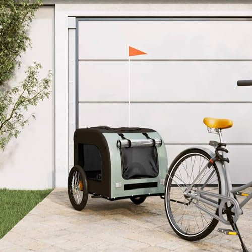 ARKEM Rimorchio per Cani, Rimorchio per Cani in Bicicletta, con Logo Riflettente E Piccola Borsa,Rimorchio da Bici per Animali Grigio e Nero Oxford e Ferro