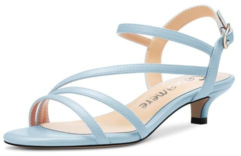 Castamere Femmes Ouvert Bout Bas Kitten Talon Heel Lanières Cheville Sandales Boucle Dress Bureau Décontracté Chaussures 3.5 CM Heels Bleu Clair 44 EU