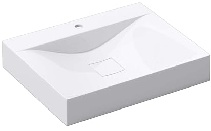 doporro Waschbecken Aufsatzwaschbecken Hängewaschbecken BTH: 60x48x10cm Weiß Mineralguss Waschtisch Waschplatz Colossum810