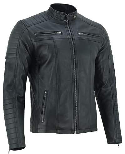 Vance The Leather Company Veste de motard en cuir véritable pour homme 100 % cuir d'agneau