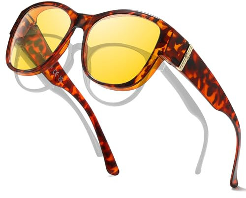 SIPHEW Night Driving Over Glasses, Anti Glare Fit Over Glasses Night Vision, Yellow Polarised Night Time Glasses Reduce Headlight