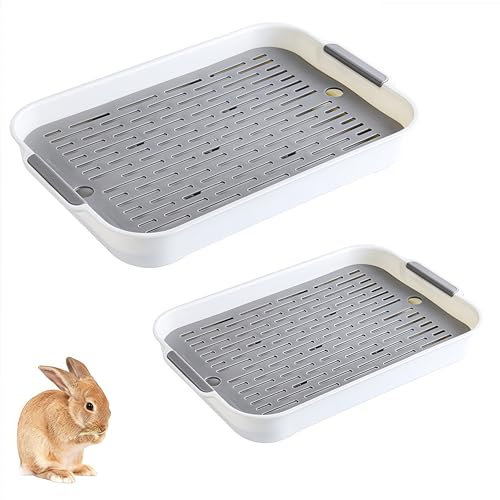 WizeFolk Kaninchentoilette, 2 Stück Töpfchentrainer für kleine Haustiere, extra große Katzentoilette für Kaninchen mit Gitter für kleine Tiere für Kaninchen Hamster Maus (Grau)