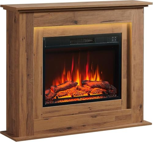 Camino elettrico BALDERIA Finn – Camino elettrico con effetto fiamma 3D, illuminazione a LED, riscaldamento 2000 W, timer, termostato, controllo di avviamento, finestra aperta, telecomando, rovere