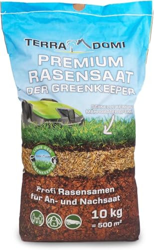 TerraDomi Premium Rasensamen für An-& Nachsaat I Schnellkeimend, robust und für einen dichten grünen Rasen I Mähroboter optimiert I 10kg für 500m²