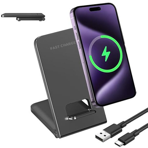Qi Estación de carga inductiva, cargador inalámbrico de 15 W, plegable, cargador rápido para teléfono móvil inalámbrico para iPhone 16 15 14 13 12 11 Samsung Galaxy S25 Ultra S24 S23 S22 S21 S20