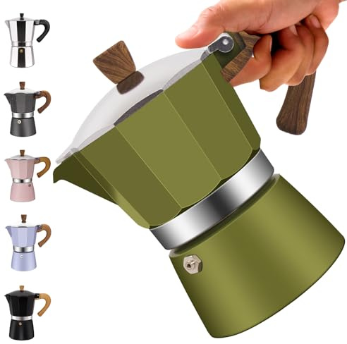 Vaolvpant Cafetera moca clásica de aluminio para 6 tazas, 300 ml, cafetera de 283.5 g, cafetera moca, cafetera Greca, cafeteras para café italiano y cubano, color verde