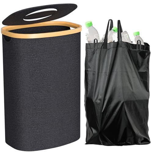 LuJasi 110 l, conteneur de collecte avec couvercle, grandes bouteilles de consigne, collecteur de bouteilles, collecteur de bouteilles vides avec trou, organisateur de consigne