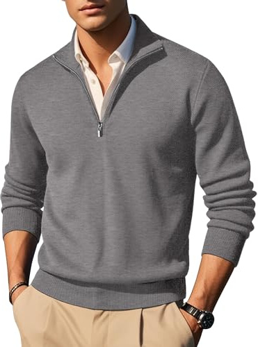 COOFANDY Jersey Cuello Alto Hombre Jersey Cremallera Cuello Sueter Invierno Sueter Manga Larga | Camiseta básica de punto, camiseta de verano, manga corta, camiseta con cuello redondo, parte superior informal