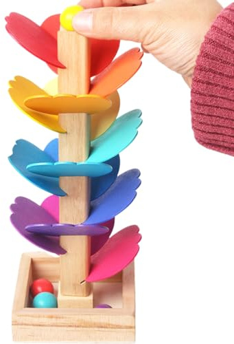 Kids Wooden Music Tree Toy, Marble Run Tower, 15-Color Wooden Leaf Ball Drop Toy with 4, Enhances Color Recognition, Fine Motor Skills, for Home, Nursery, Preschool Activities