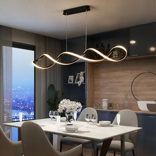 Lampe à suspension LED moderne, noire LED Dimmable Salle à Manger Salon Luminaire Suspendus,avec télécommande lampe Plafonnier moderne salle à manger salon chambre cuisine Lustre (Noir, 80cm)