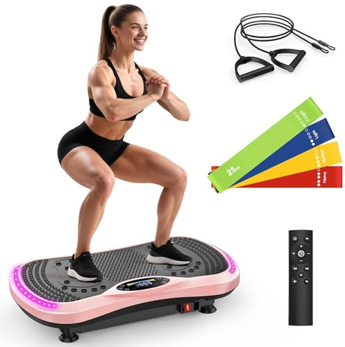 Vibration Plate Exercise Machine for Lymphatic Drainage, Vibration Machine for Full-Body Weight Loss Shaping, Vibrate Fitness Platform 400 Lbs & 200 Adjustable Speeds for Women Men Home (Pink)