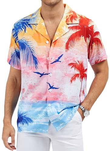 ASTRYON Chemise Hawaïenne Homme Manches Courtes Imprimé Tropical Léger Chemise Décontractée d'Été pour Plage et Vacances