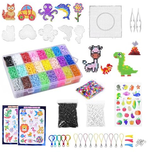 Euablfo 7300 Piezas Cuentas Para Planchar, 24 Colores Cuentas Planchar 5mm,Con Papel De Planchado, Plantilla, para Perfecto para Actividades Creativas y Regalos de Cumpleaños para Planchars