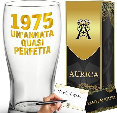 Aurìca Bicchiere Da Birra Personalizzato 50 Anni - Regala Un Boccale Elegante E Simpatico Per Compleanno Uomo E Donna con Scatola Regalo Inclusa! Un Brindisi Originale 1975 Un’Annata Quasi Perfetta