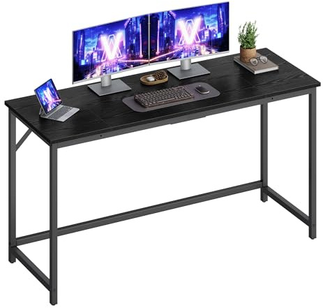 VASAGLE Computer Desk, Office Desk, 140 x 50 x 76 cm | For Study, Bedroom, Living Room, Ebony Black and Matte Black, BARNET Collection LWD043B56